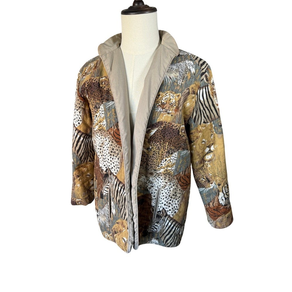 Animal Print Quilted Jacket Women's Safari Jungle‎ Cats Tigers Zebras reversible